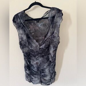 🍷Vintage Bebe Gray and Black Ruched Burnout Blouse